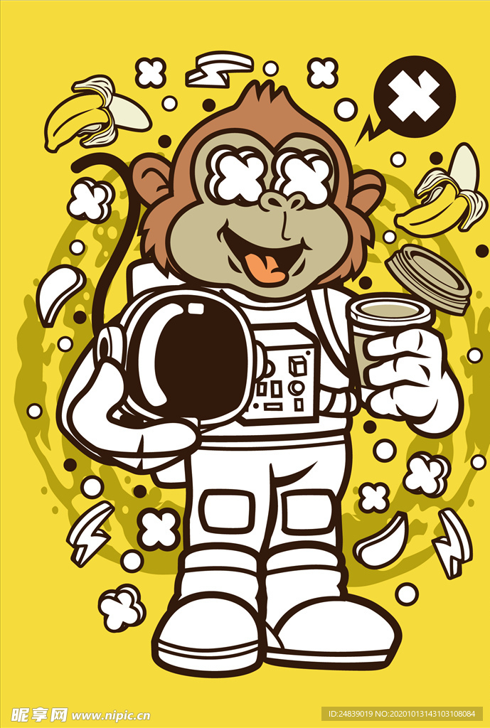 卡通人物漫画T恤印花矢量