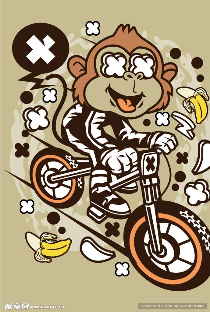 卡通人物漫画T恤印花矢量