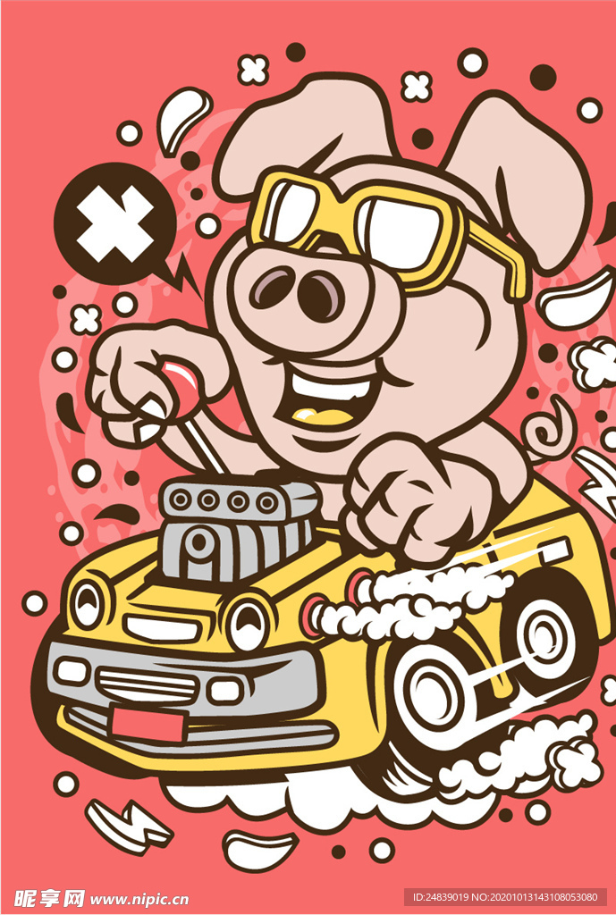 卡通人物漫画T恤印花矢量