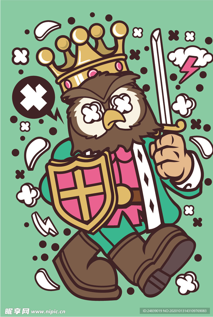 卡通人物漫画T恤印花矢量