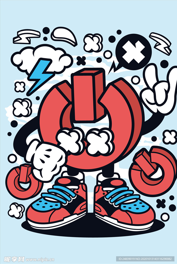 卡通人物漫画T恤印花矢量