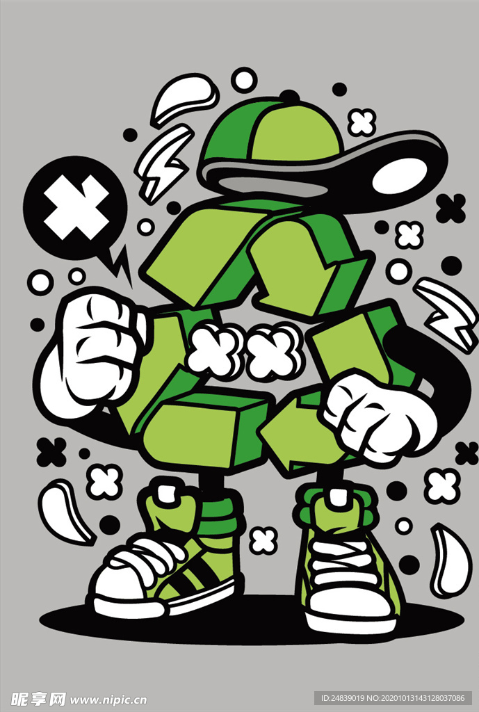 卡通人物漫画T恤印花矢量