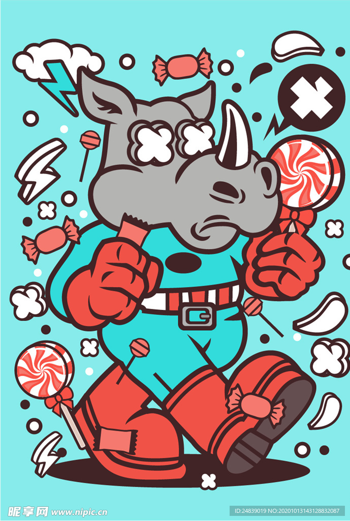 卡通人物漫画T恤印花矢量