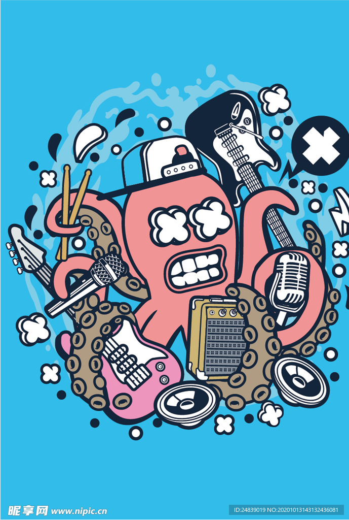 卡通人物漫画T恤印花矢量