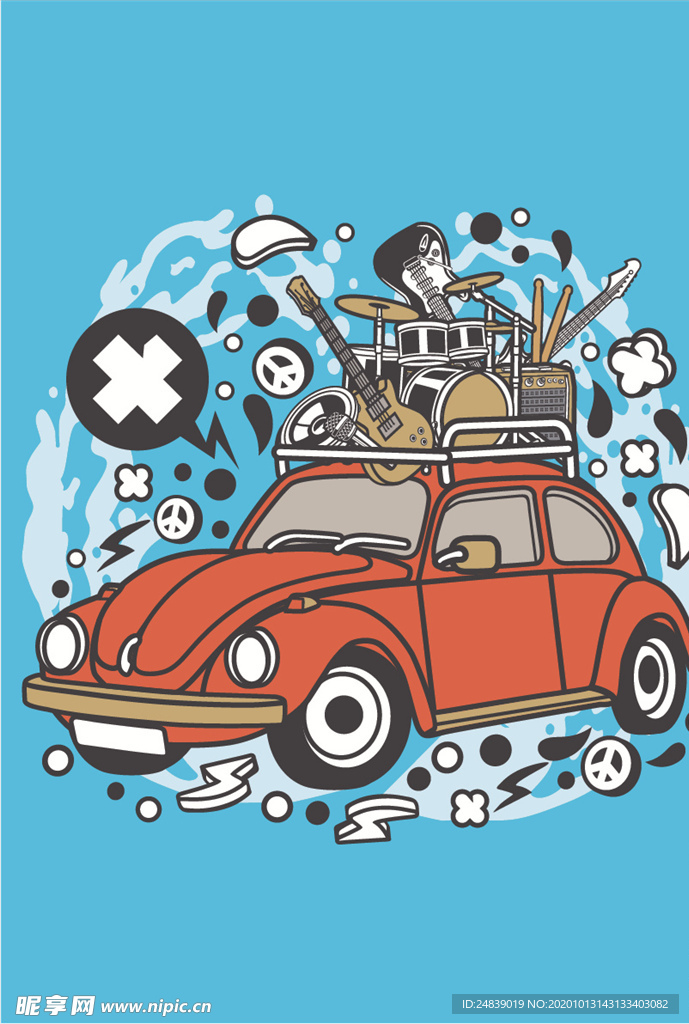 卡通人物漫画T恤印花矢量