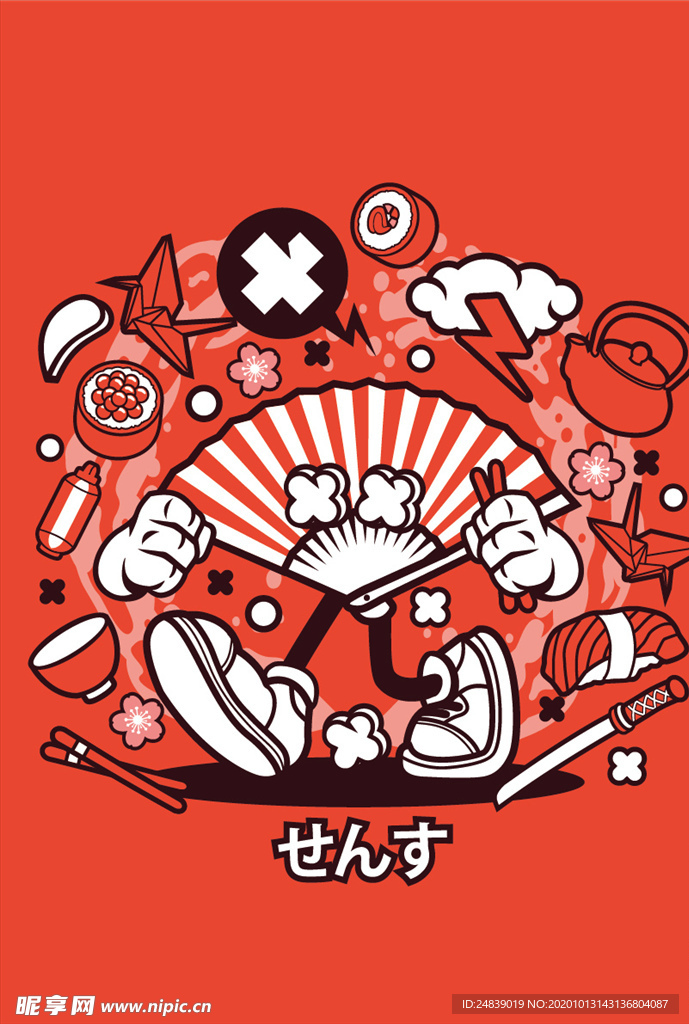 卡通人物漫画T恤印花矢量