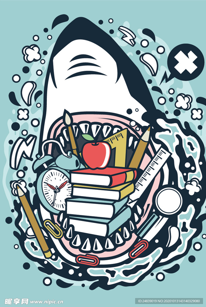 卡通人物漫画T恤印花矢量