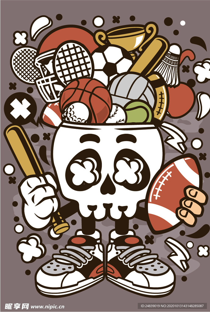 卡通人物漫画T恤印花矢量