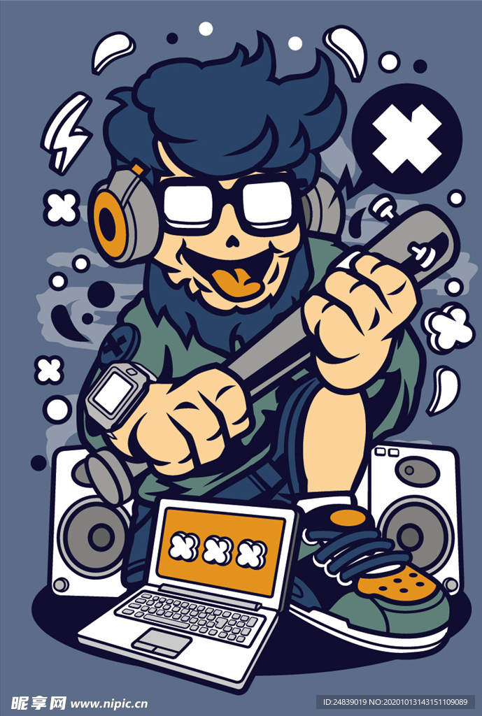 机器人漫画T恤印花矢量