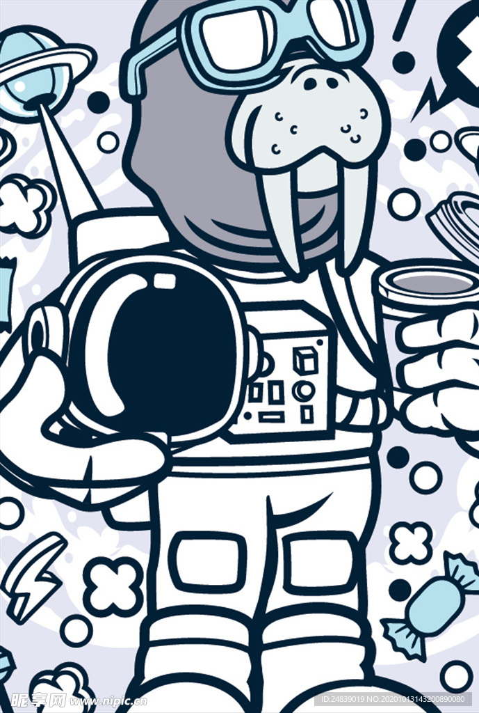 机器人漫画T恤印花矢量