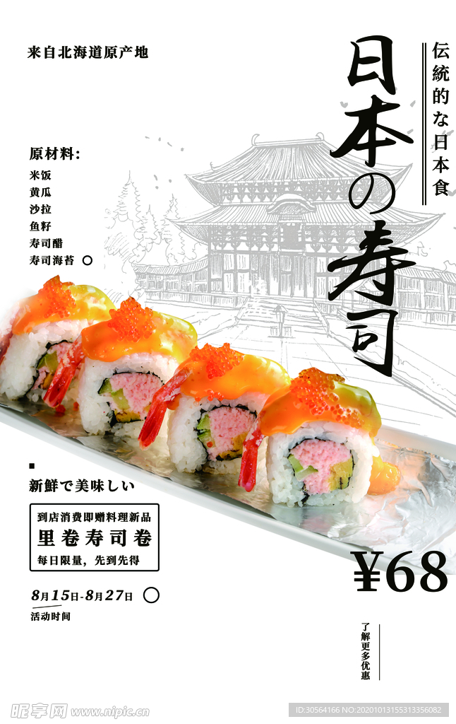 日本寿司美食食材宣传海报素材