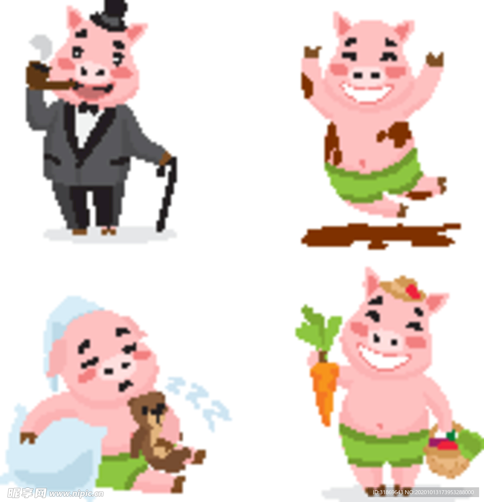 猪  手绘猪  卡通猪