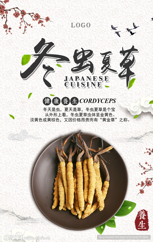 简洁中国风冬虫夏草海报