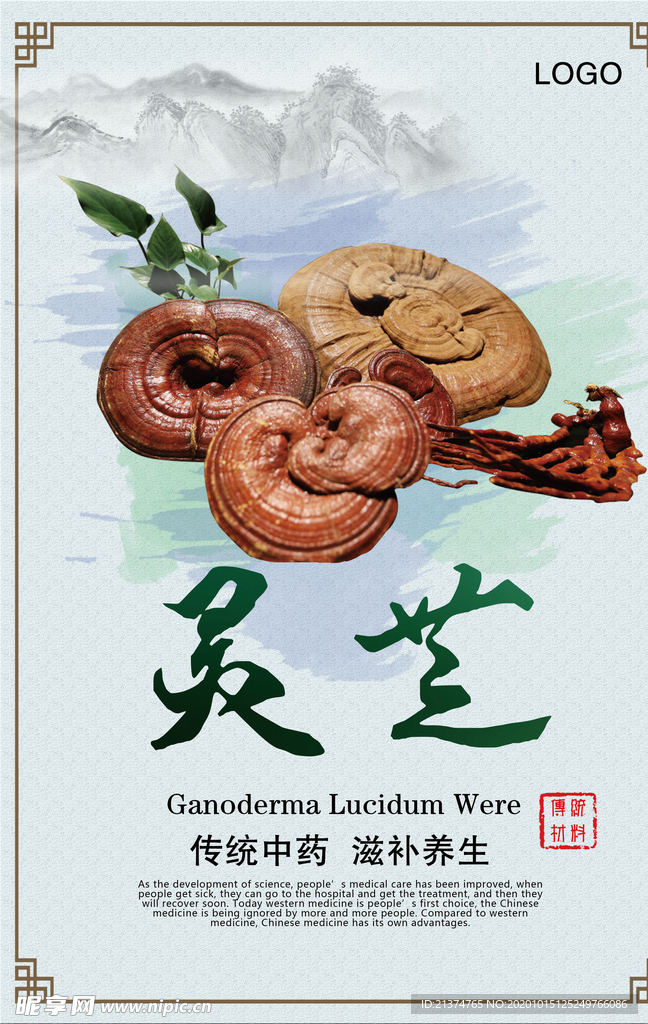 中国风灵芝药材海报