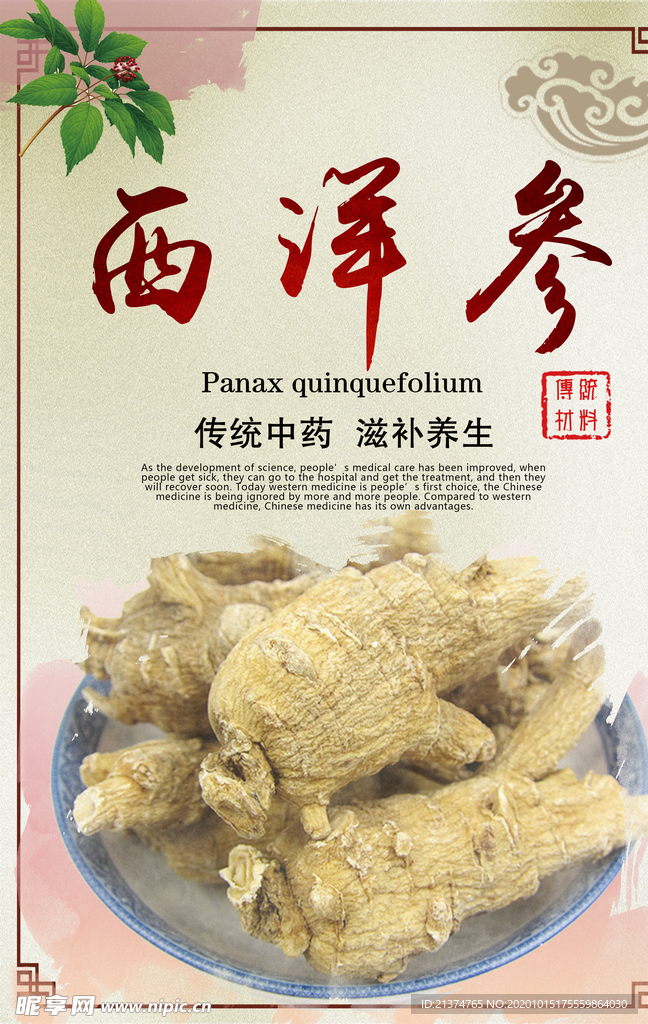 中国风西洋参药材海报