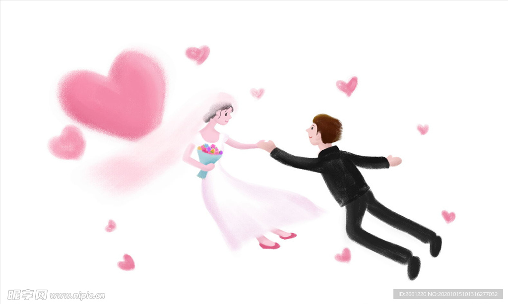 卡通七夕情人节0婚礼主题插画节