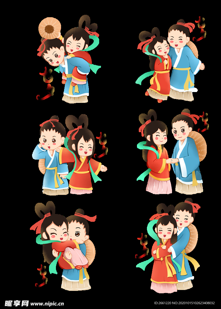 七夕节牛郎织女可爱插画