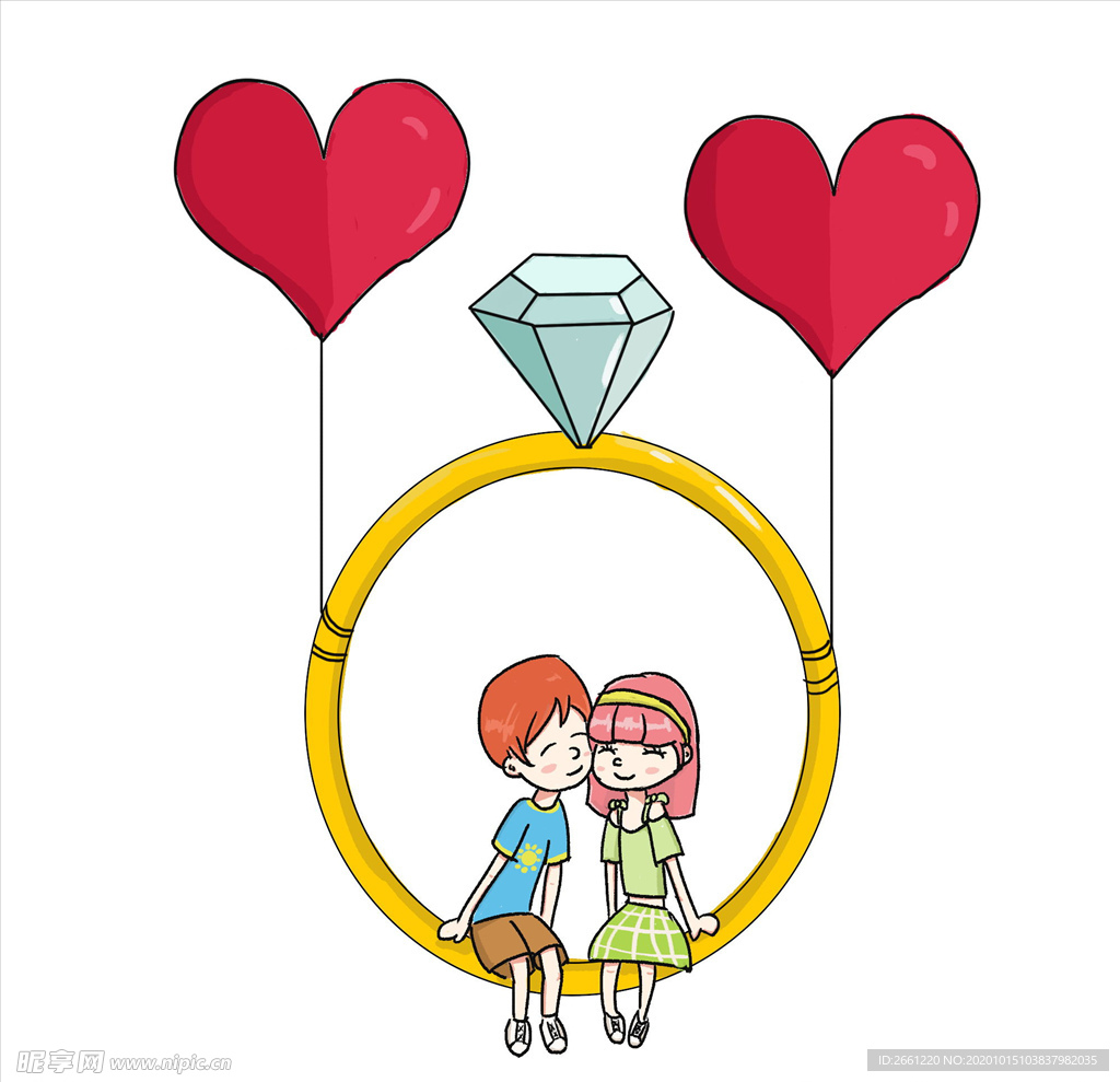 七夕情人节钻戒插画节日元素