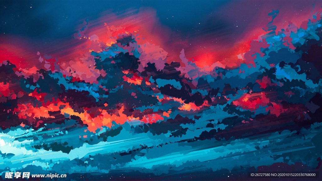 夕阳 手绘 海滩 日出 朝阳