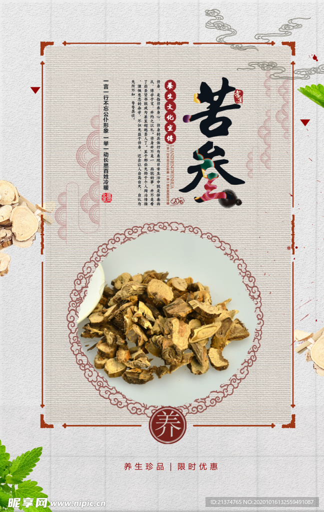 简约中式风简约苦参养生中国海报