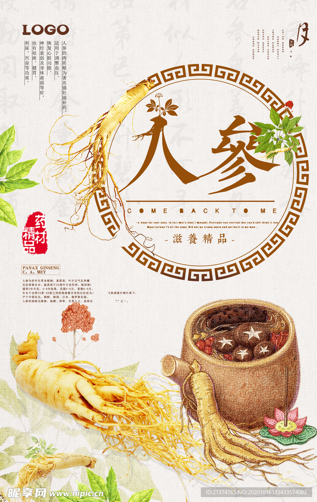 中国风人参中药材海报