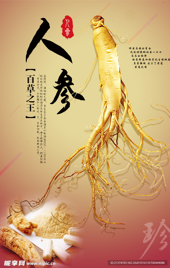 简约风格人参海报