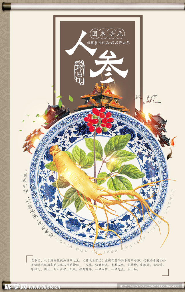 中国风补品中药人参海报