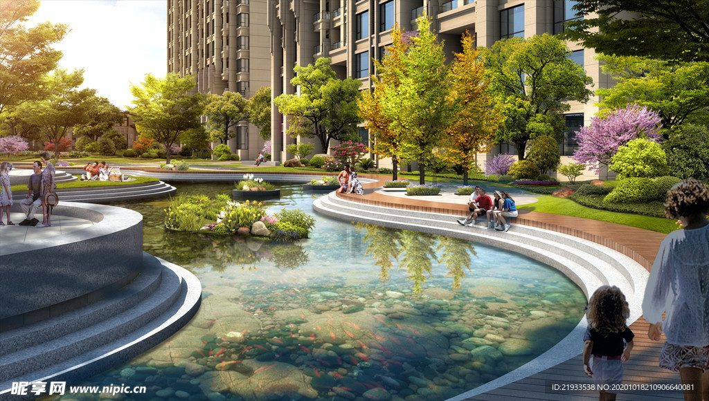 小区别墅洋房庭院建筑景观效果图