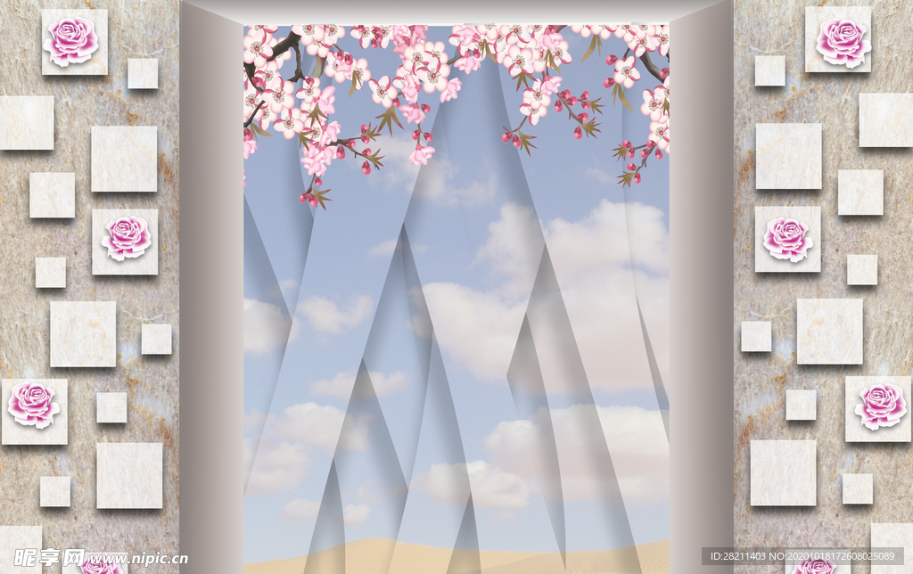 梅花玉石瓷砖背景墙