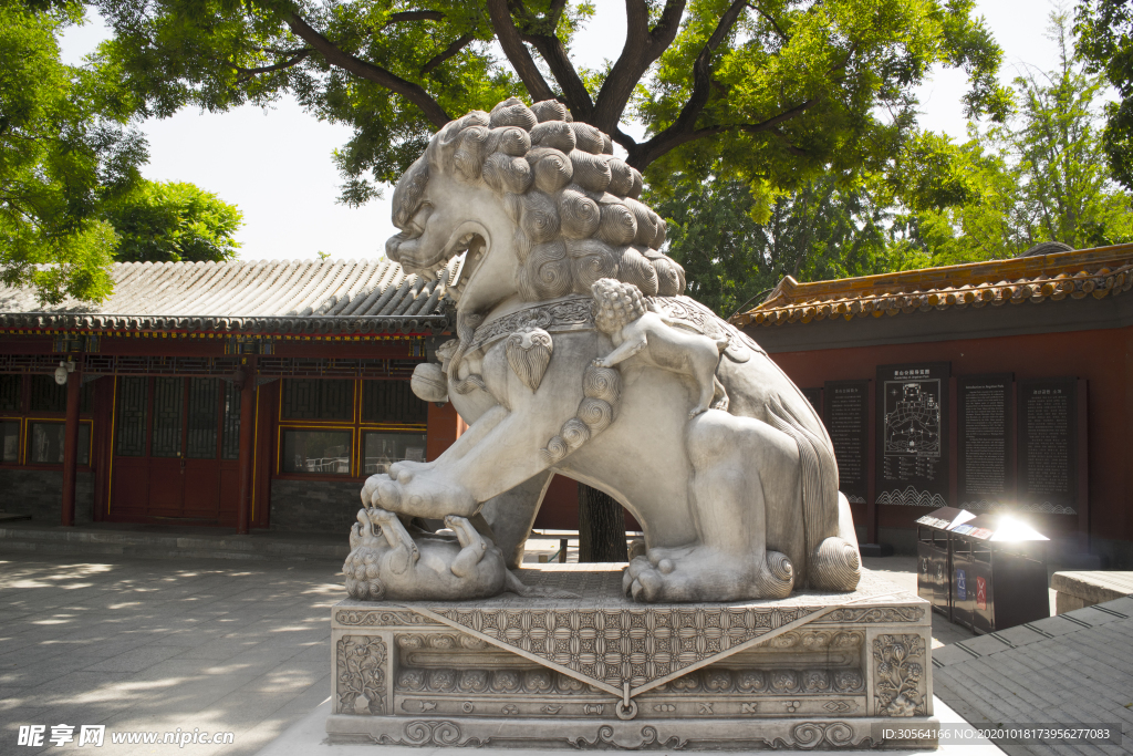 石狮中式雕塑复古背景海报素材