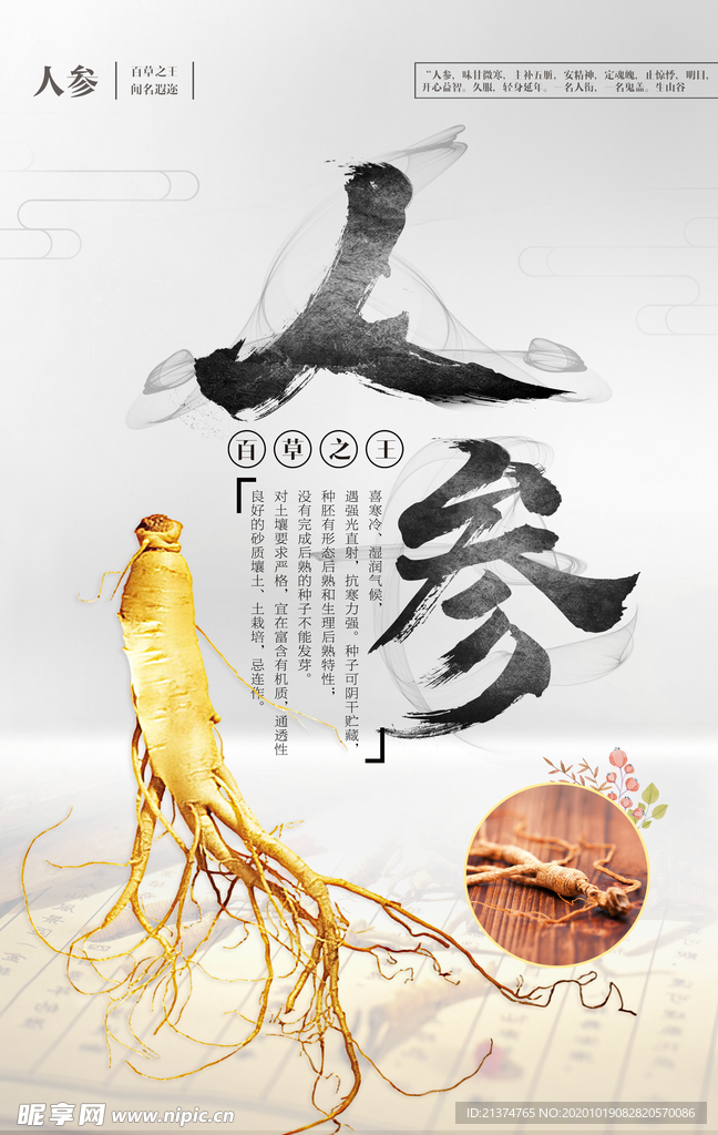 人参中药西洋参中国风海报