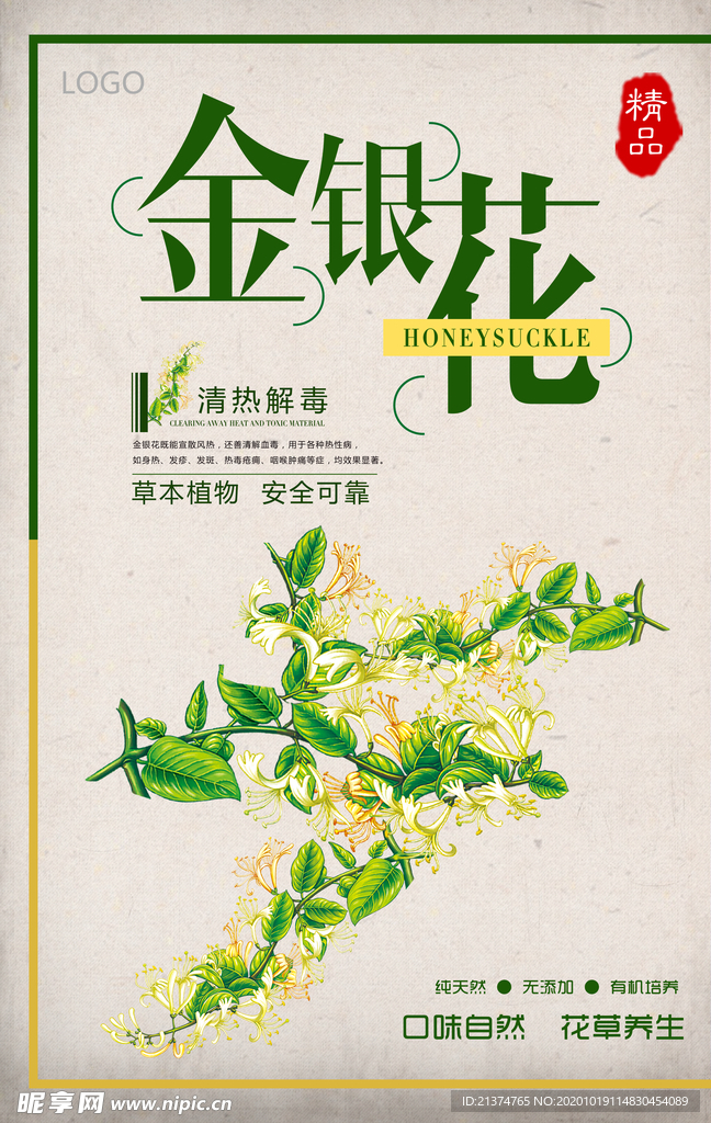 简洁金银花海报