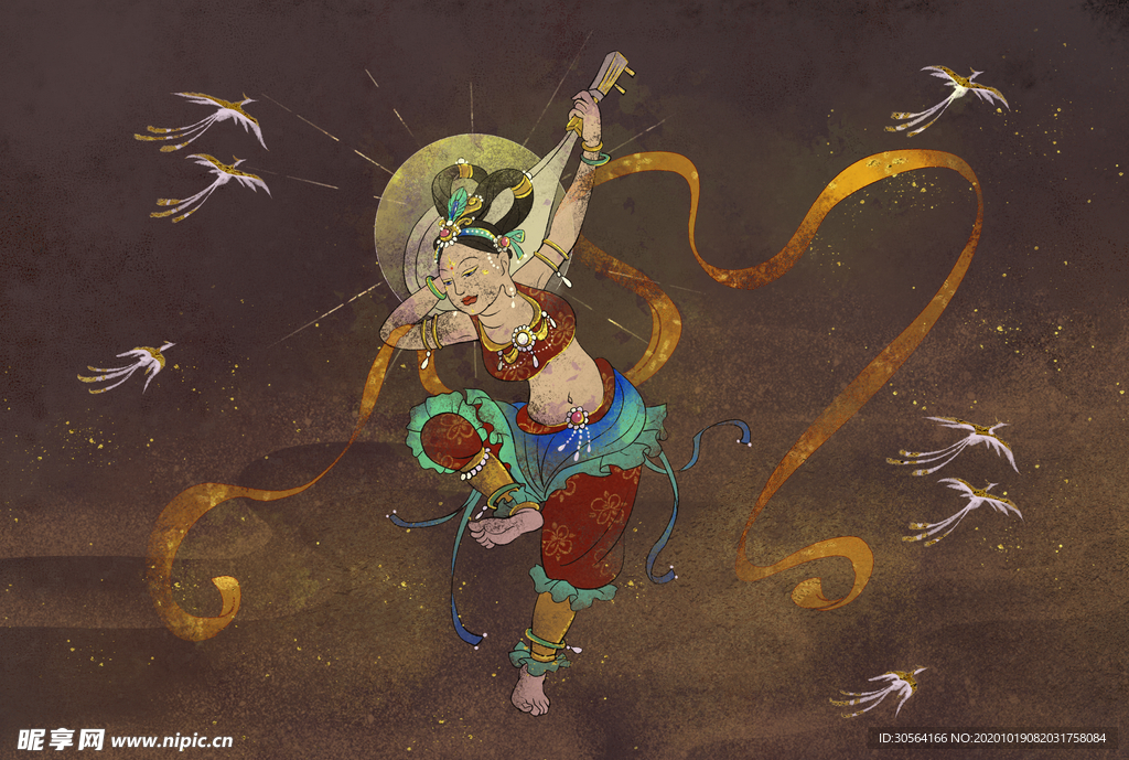 敦煌插画壁画背景海报素材