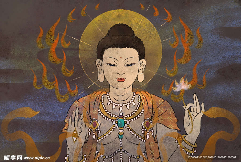 敦煌插画壁画背景海报素材