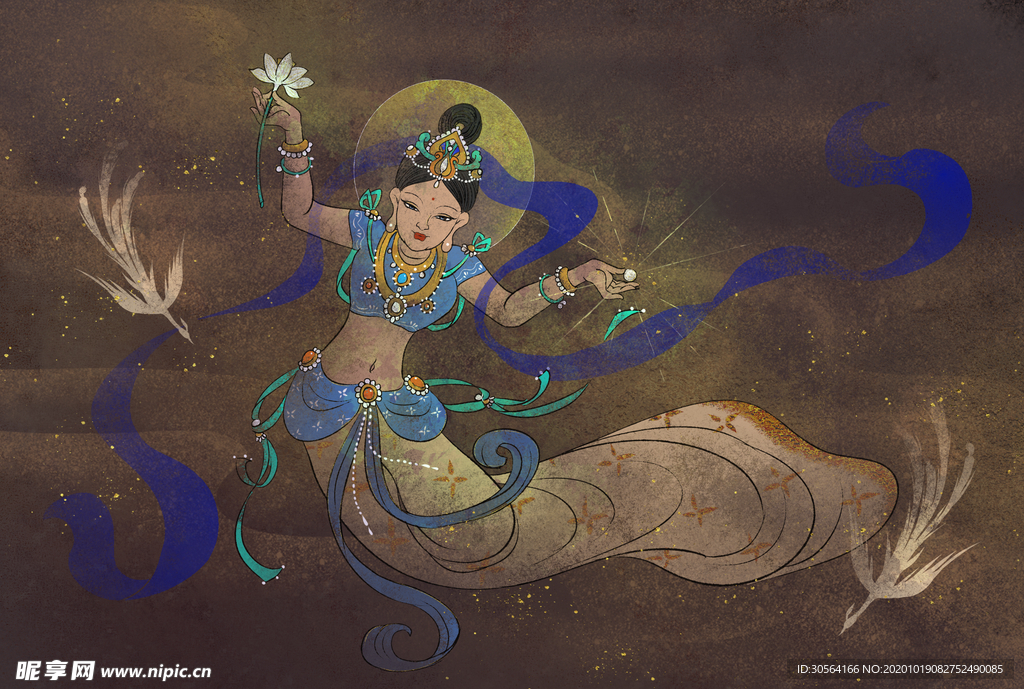 敦煌插画壁画背景海报素材