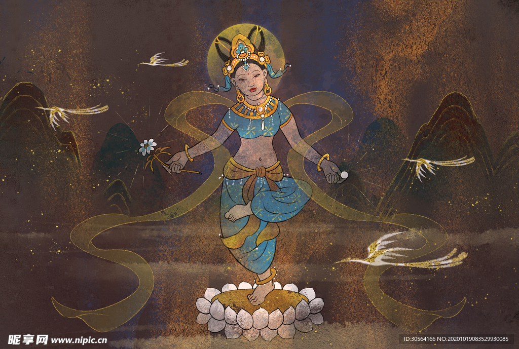 敦煌插画壁画背景海报素材