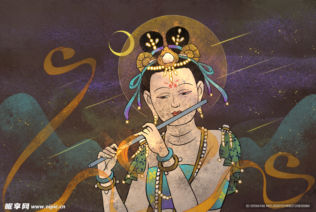 敦煌插画壁画背景海报素材