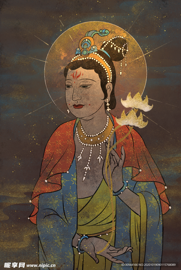 敦煌插画壁画背景海报素材