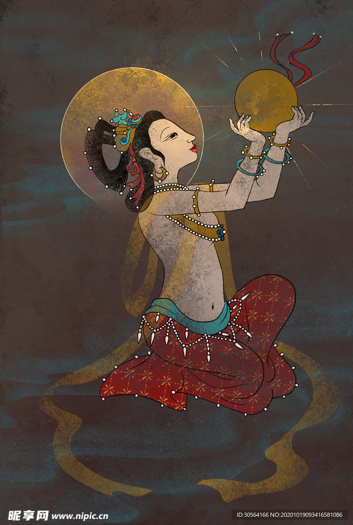 敦煌插画壁画背景海报素材