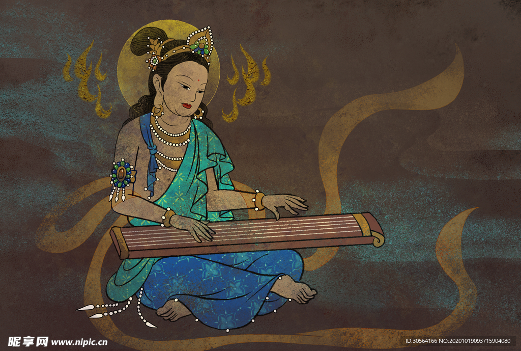 敦煌插画壁画背景海报素材