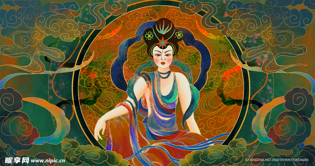 敦煌插画壁画背景海报素材