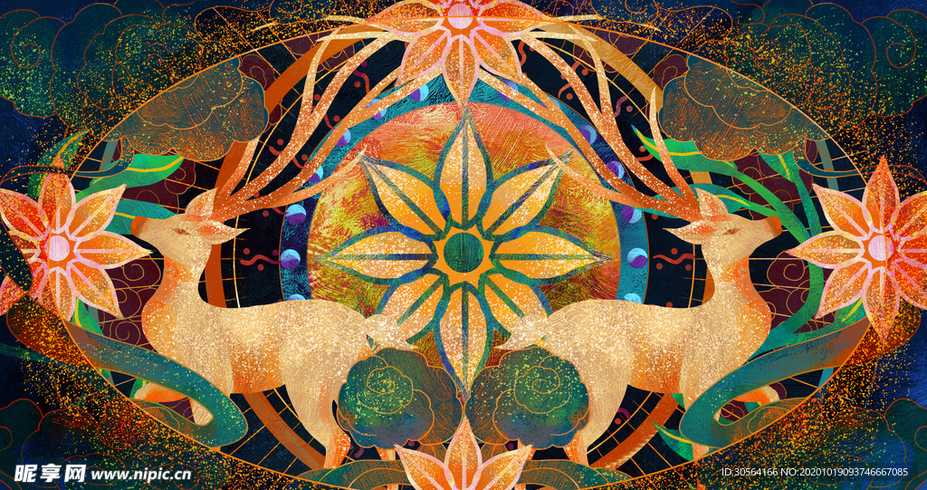 敦煌插画壁画背景海报素材