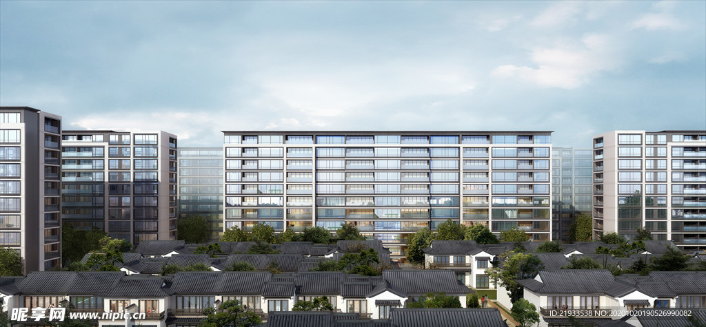 中式建筑玻璃幕墙效果图