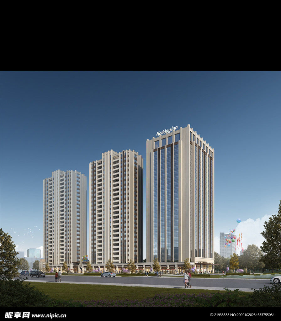 建筑室外小区高层效果图