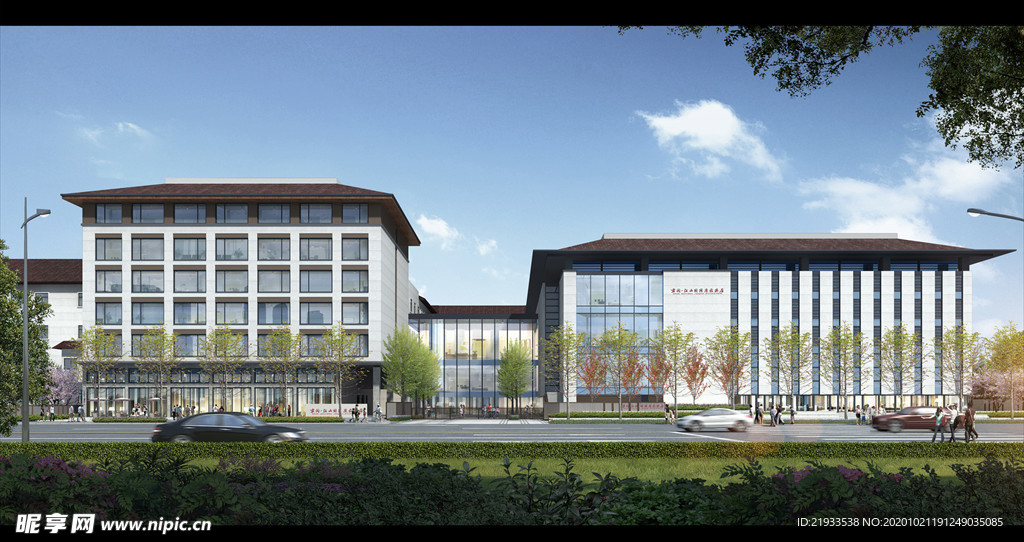 酒店玻璃幕墙建筑景观效果图