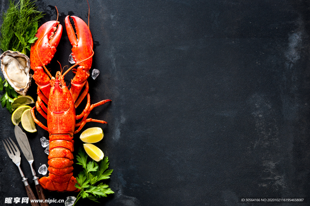 波士顿龙虾海鲜食材背景海报素材
