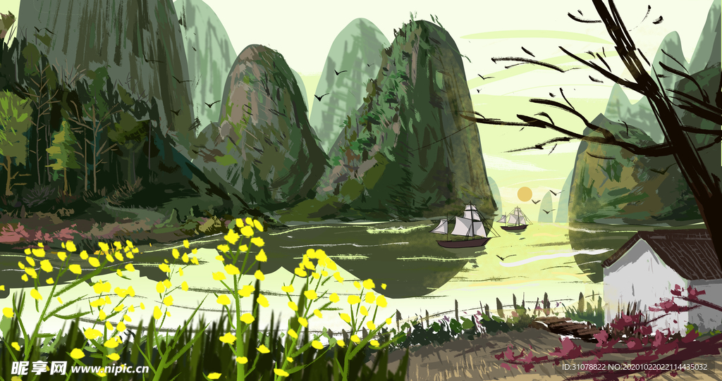 唯美风景创意插画