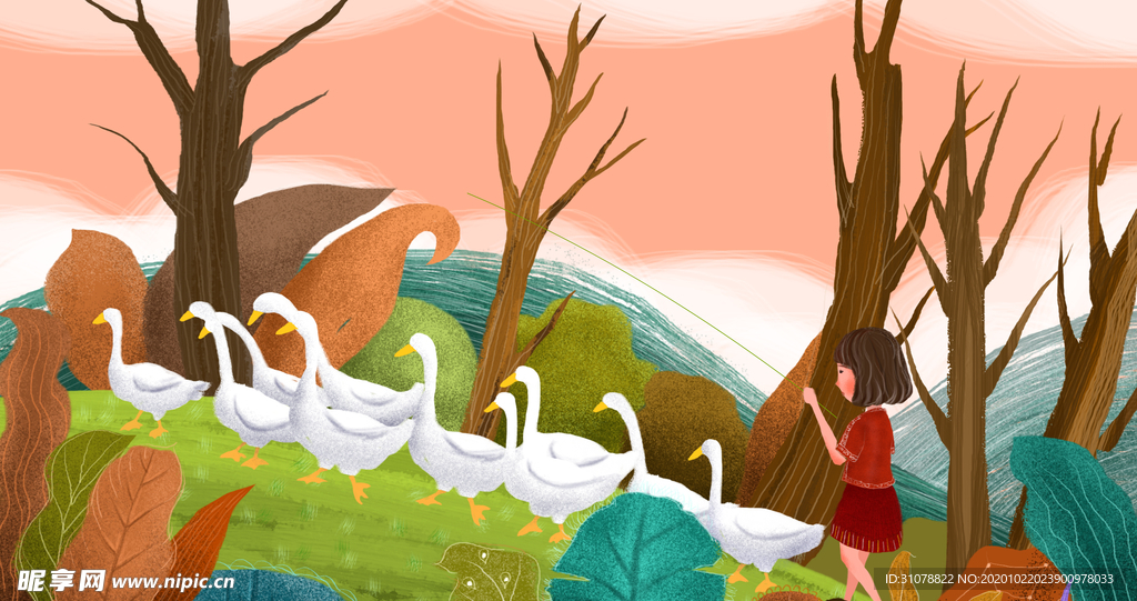 唯美风景创意插画