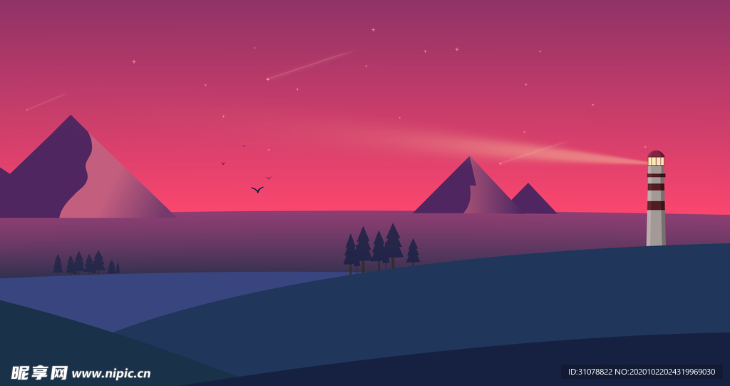 唯美风景创意插画