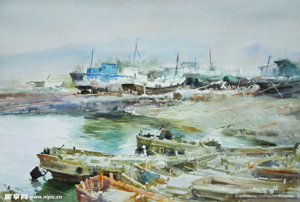 水彩画码头